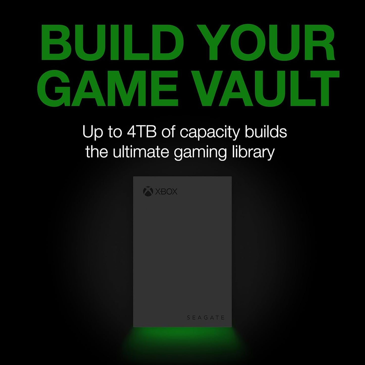 Game Drive for Xbox 4TB External Hard Drive Portable HDD - USB 3.2 Gen 1, Black with Built-In Green LED Bar , Xbox Certified, 3 Year Rescue Services (STKX4000402)