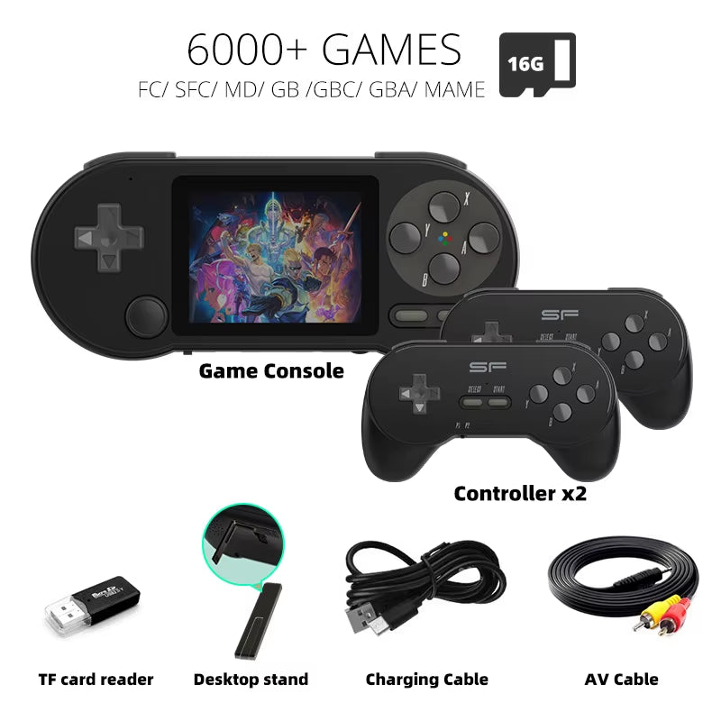 SF2000 Portable Handheld Game Console 3 Inch IPS Retro Game Consoles Built-In 6000 Games Retro Video Games for Kids