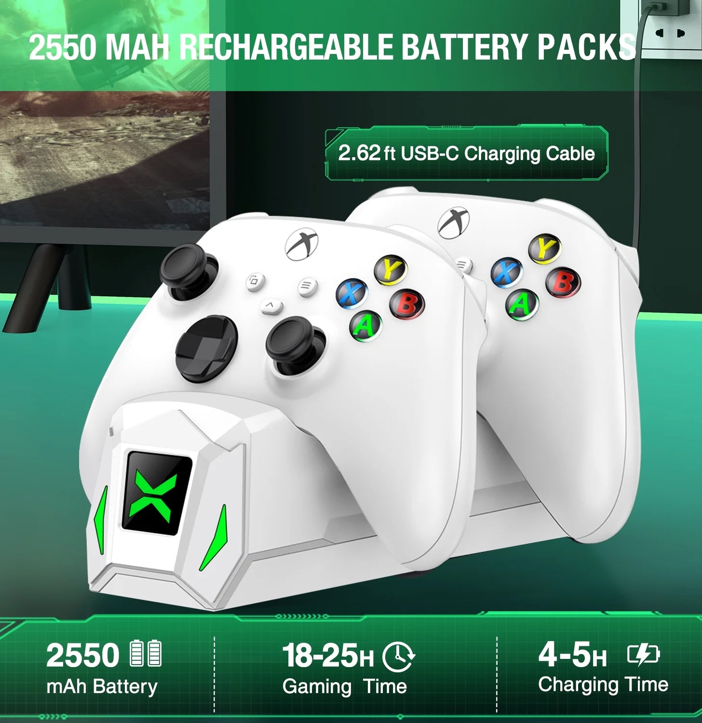 Controller Charger for Xbox, Xbox Charging Station with 2 X 2550Mah Rechargeable Battery Packs for Xbox Series X|S/One X/S/Elite