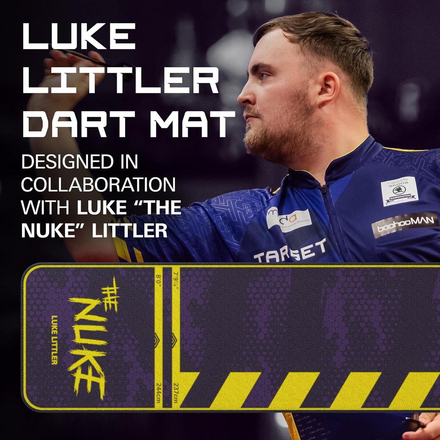 Luke Littler Dart Mat, the Nuke Darts Mat | Dart Oche Mat with Soft Tip and Steel Tip Throw Line Distances | Non Slip Carpet Mats for Floor and Dart Tips Protection