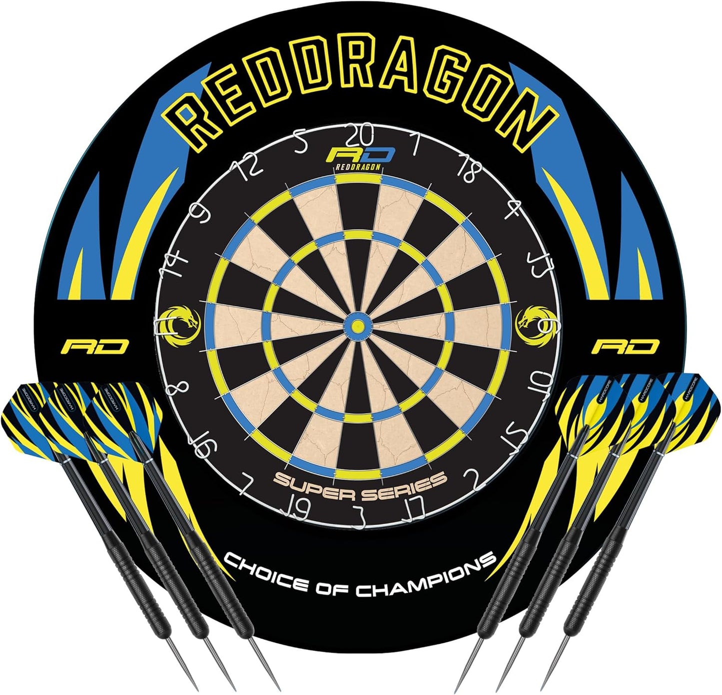 Super Series Professional Dartboard Set - Tournament Standard Quality Wth Durable Surround Including Oche Strip and 2X Steel Tip Darts