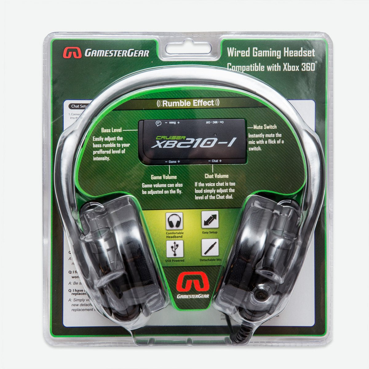 Gamestergear Rumble Effect Gaming Headset with Detachable Microphone for Xbox 360 Game Console, OG-AUD63083