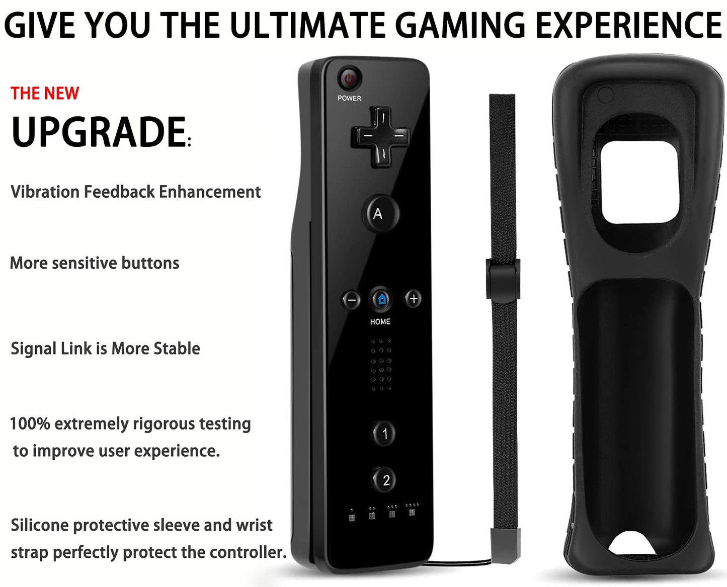 2 Packs Classic Wireless Controller Compatible for Wii and Wii U Console, Gamepad with Silicone Case and Wrist Strap (Black and White)