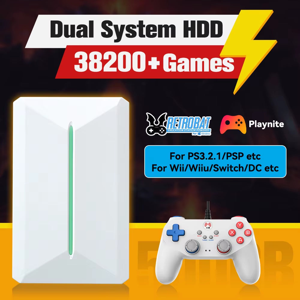 Retrobat&Playnite System HDD Retro Game Console for Ps3/Ps2/Wiiu/Wii/Switch/Mame 50+Emulators 38293 Games&42 AAA PC Games for PC
