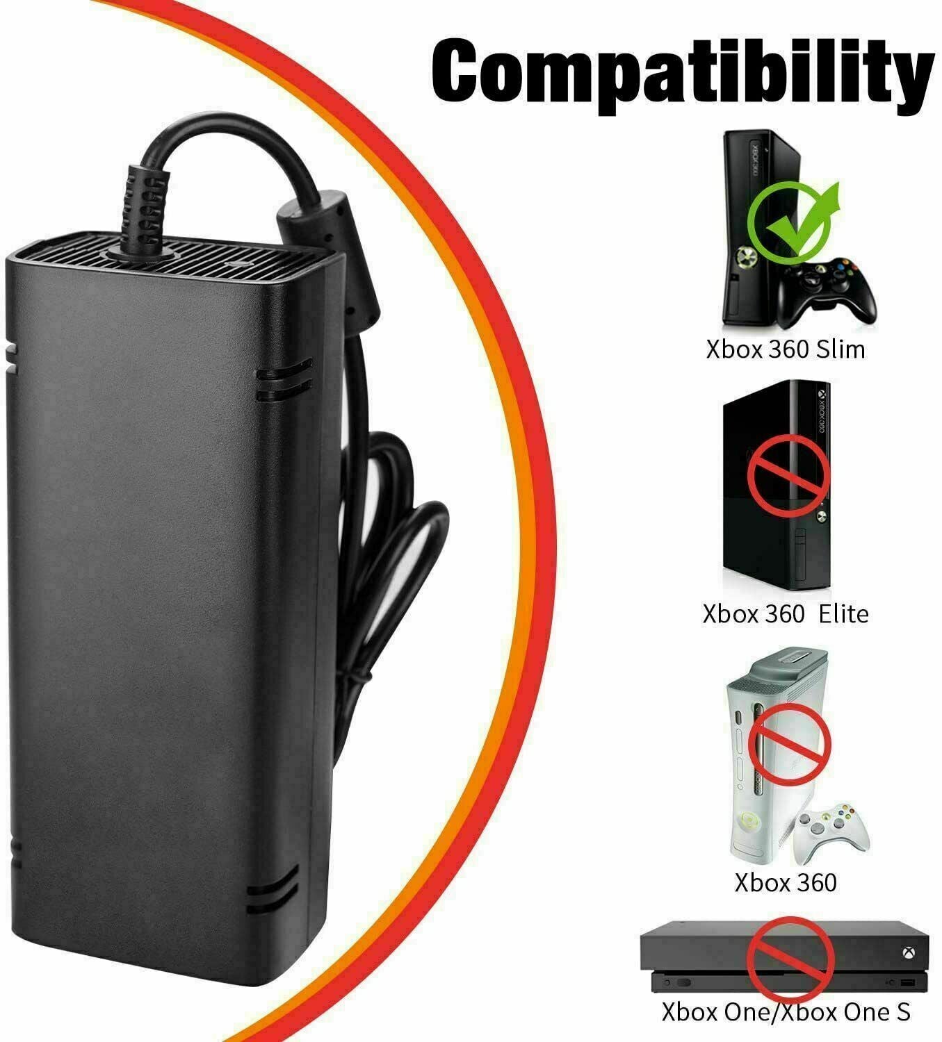 FOR XBOX One / XBOX 360 Console Power Supply Brick Adapter Charger AC Power Cord