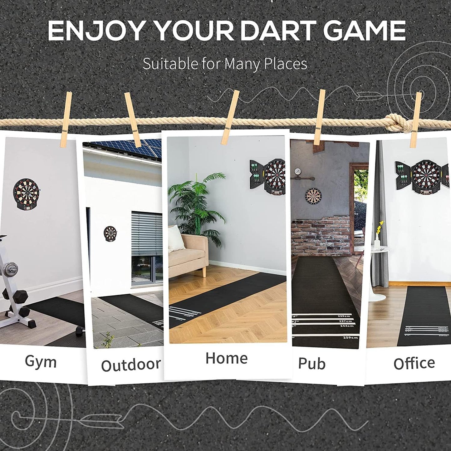 Rubber Dart Mat 9.8 X 2Ft Heavy Duty Dart Carpet with Throw Lines Professional Non-Slip Floor Mat Soundproof Flooring Protector for Game (118 X 24 X 1/5Inch)