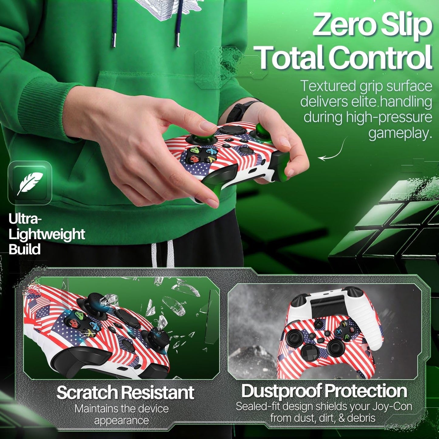 TNP Silicone Case Cover for Xbox Series X/S Controller Skin Shell + 8 Pro Thumb Grips Set (Flag) Ergonomic Textured Grip Dust Protector Compatible with New Xbox Series S X Controller Accessories