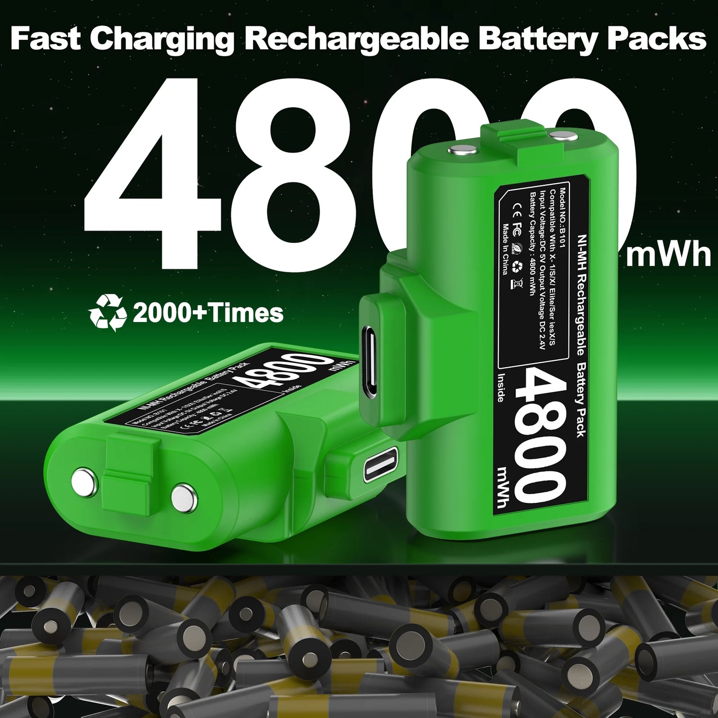 2X4800Mwh Xbox One Controller Battery Play and Charger Kit for Xbox Series X/S