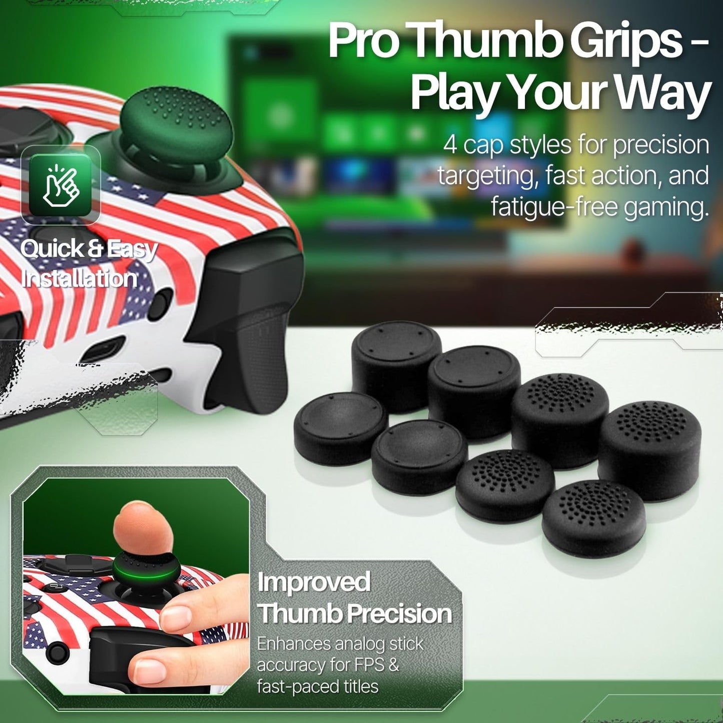 TNP Silicone Case Cover for Xbox Series X/S Controller Skin Shell + 8 Pro Thumb Grips Set (Flag) Ergonomic Textured Grip Dust Protector Compatible with New Xbox Series S X Controller Accessories