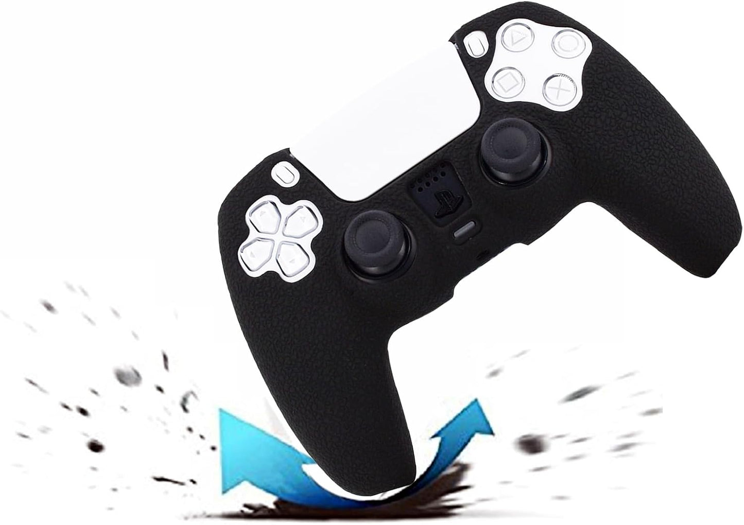 Silicone Skin Compatible with PS5 Controller Cover Sony Playstation5 Controller Grip Skin Protector Faceplates Kits Video Games(1X Black Cover with 4 X Thumb Grips Caps)