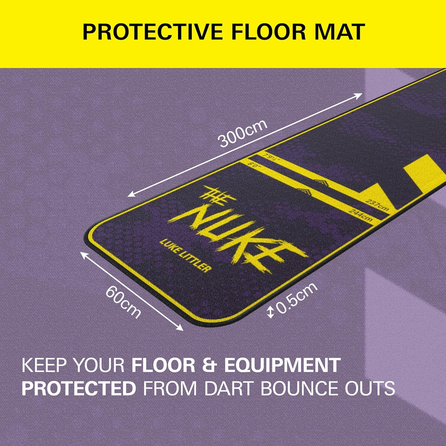 Luke Littler Dart Mat, the Nuke Darts Mat | Dart Oche Mat with Soft Tip and Steel Tip Throw Line Distances | Non Slip Carpet Mats for Floor and Dart Tips Protection
