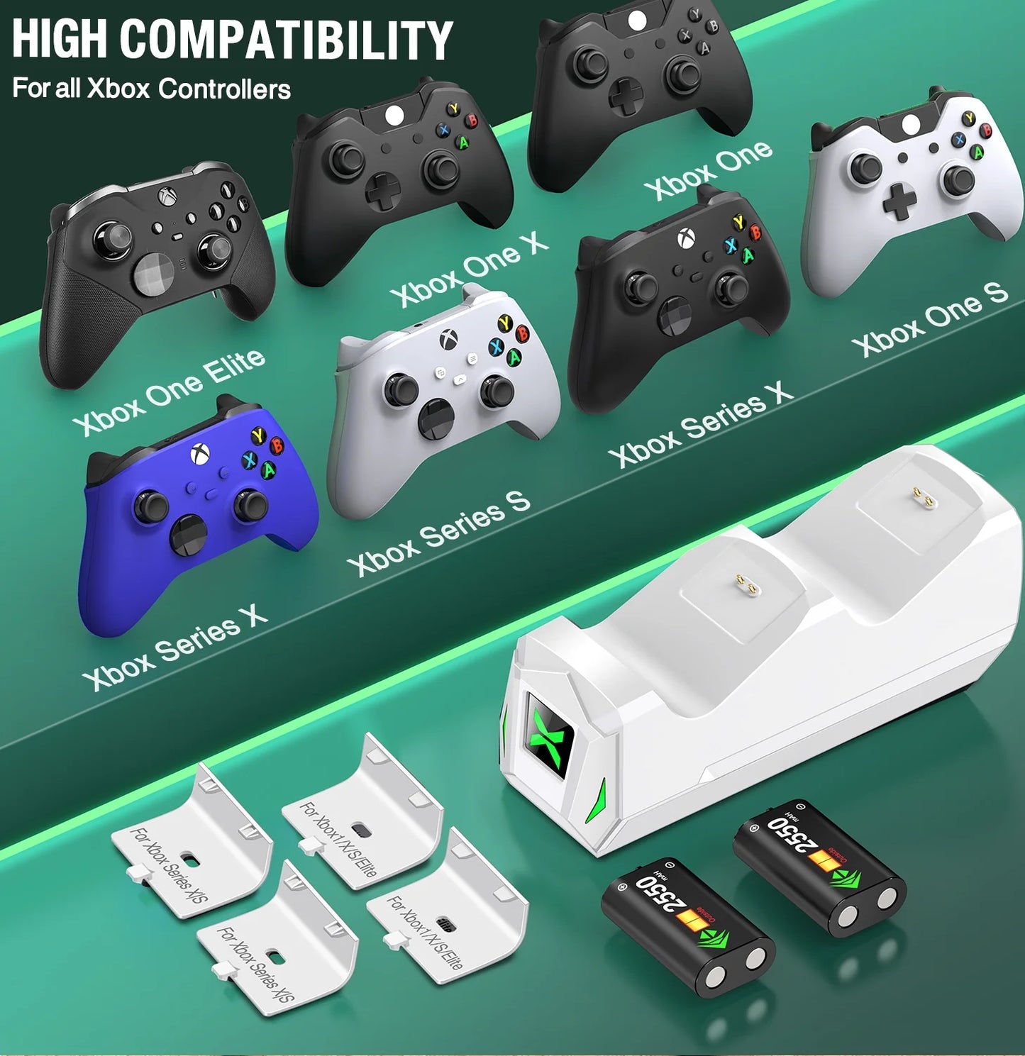 Controller Charger for Xbox, Xbox Charging Station with 2 X 2550Mah Rechargeable Battery Packs for Xbox Series X|S/One X/S/Elite