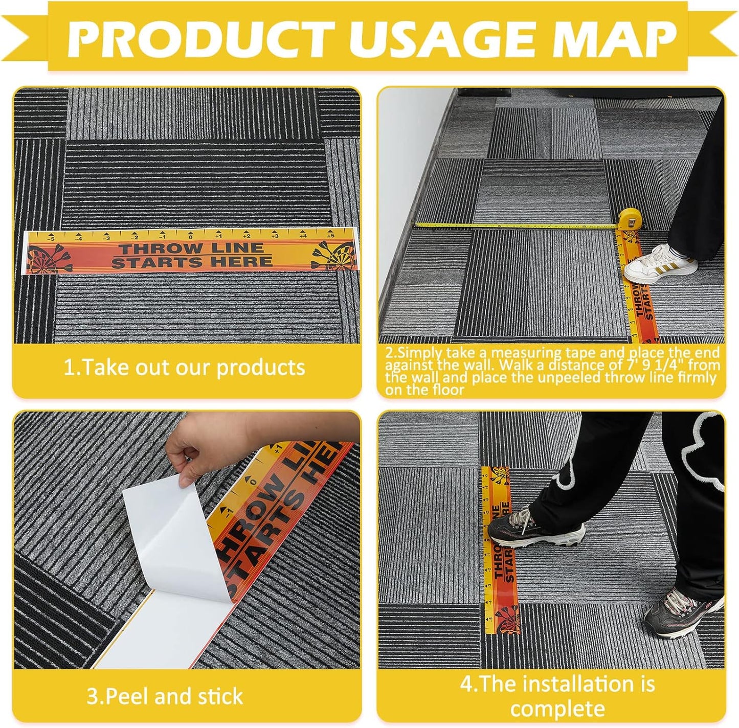 Dart Board Throw Line Floor Sticker PVC Toe Line Marker for Dart Players Game Accessories, 23 X 3.15 Inch