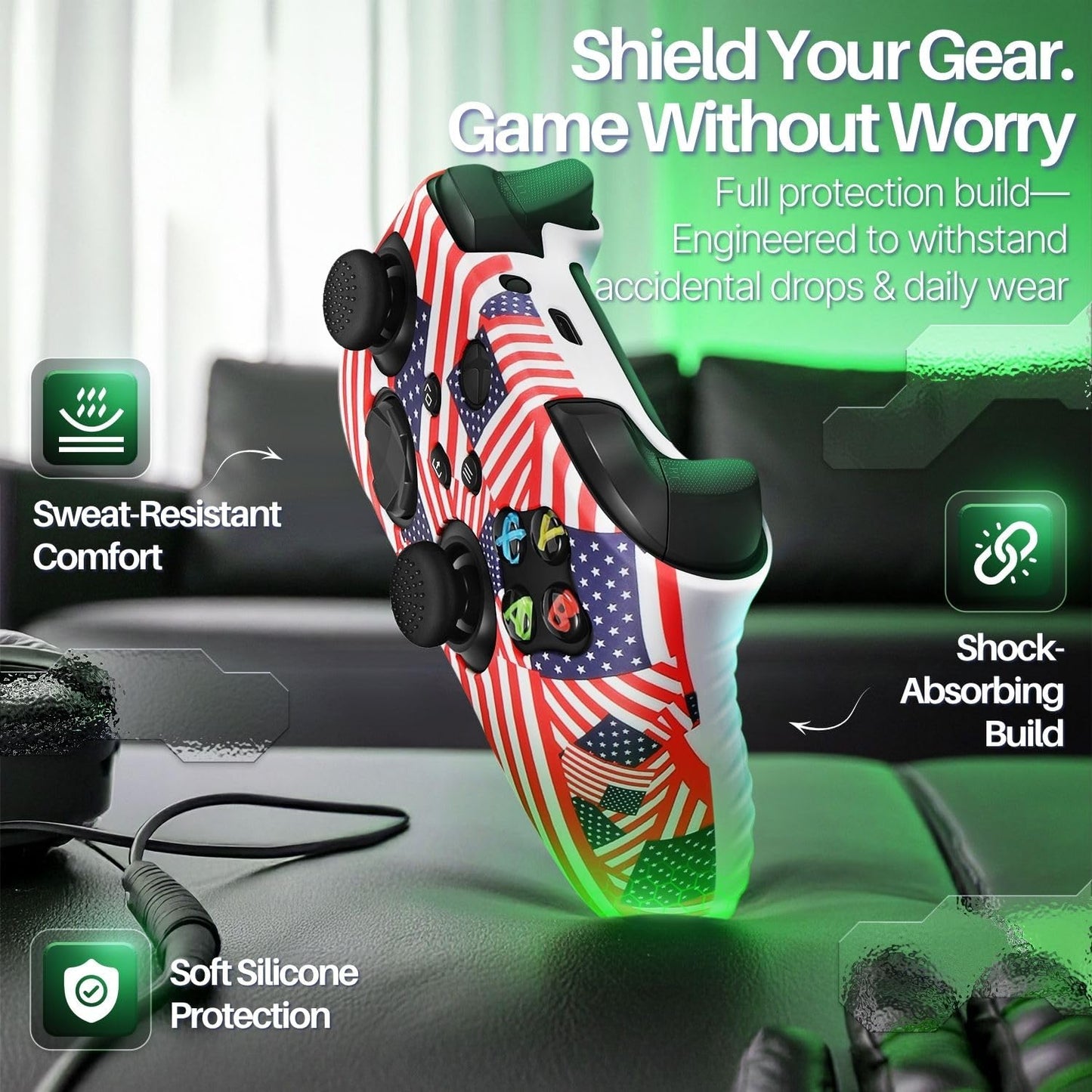 TNP Silicone Case Cover for Xbox Series X/S Controller Skin Shell + 8 Pro Thumb Grips Set (Flag) Ergonomic Textured Grip Dust Protector Compatible with New Xbox Series S X Controller Accessories