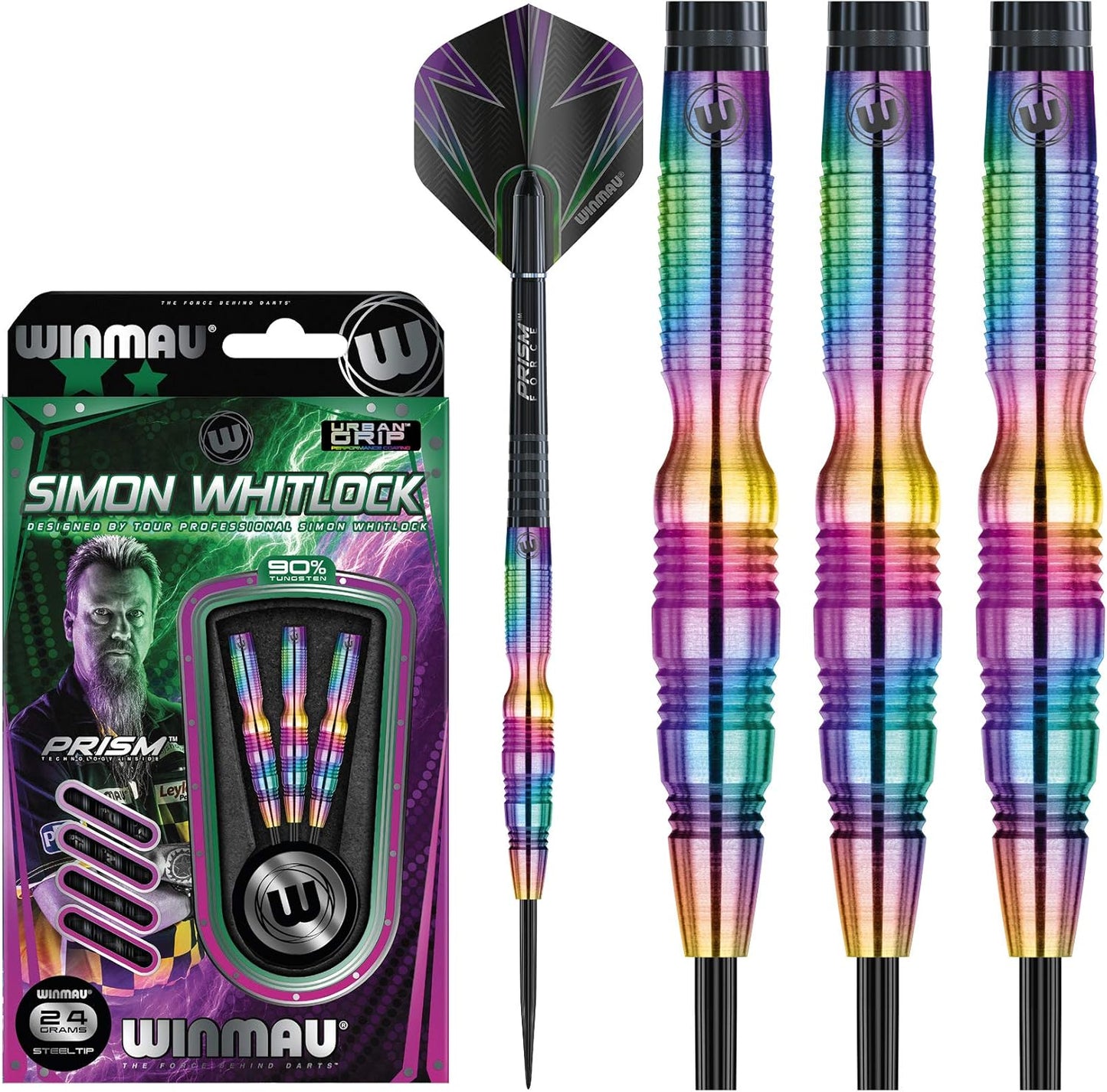 Simon Whitlock Urban Grip Tungsten Steeltip Darts Set with Flights and Shafts (Stems)