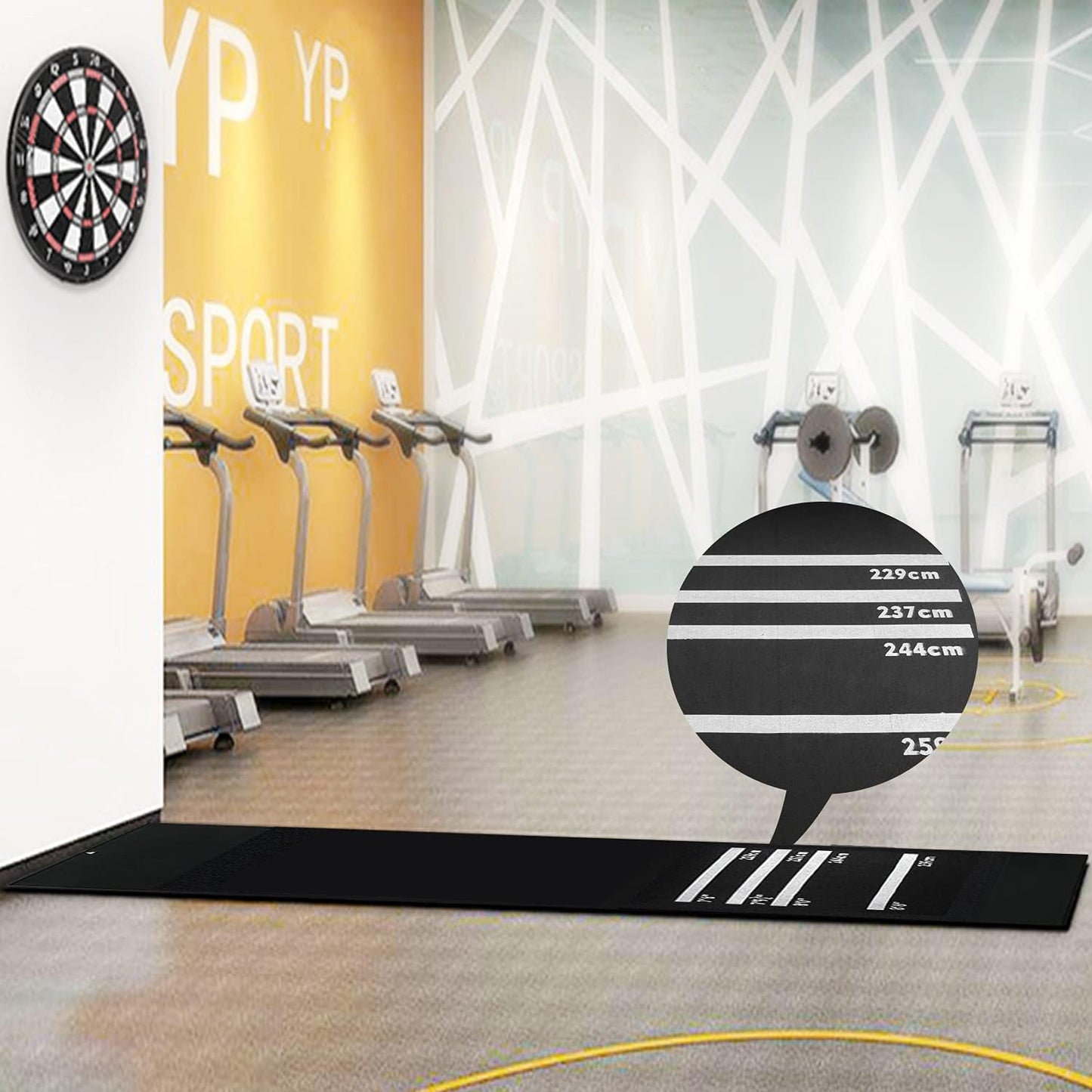 Rubber Dart Mat 9.8 X 2Ft Heavy Duty Dart Carpet with Throw Lines Professional Non-Slip Floor Mat Soundproof Flooring Protector for Game (118 X 24 X 1/5Inch)