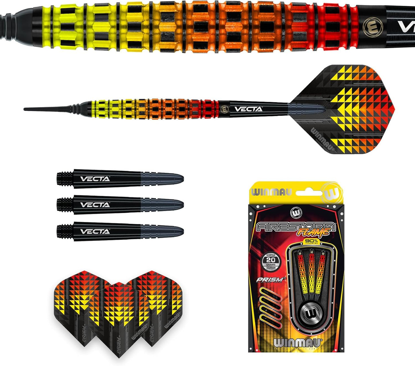 Firestorm Flame Professional Tungsten Darts Set with Flights and Stems (Shafts)