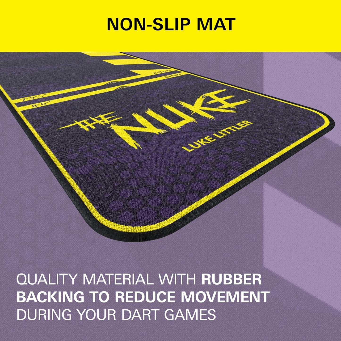 Luke Littler Dart Mat, the Nuke Darts Mat | Dart Oche Mat with Soft Tip and Steel Tip Throw Line Distances | Non Slip Carpet Mats for Floor and Dart Tips Protection