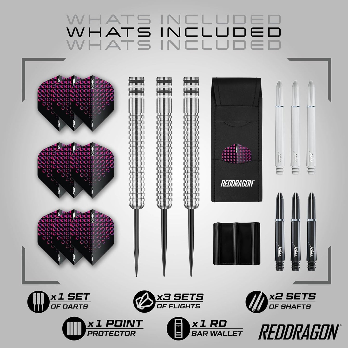 Raider Series: 23 Gram Steel Tip Tungsten Darts Set - Professional Darts with Shafts (Stems), Flights and Checkout Card - Choice of Colour Available