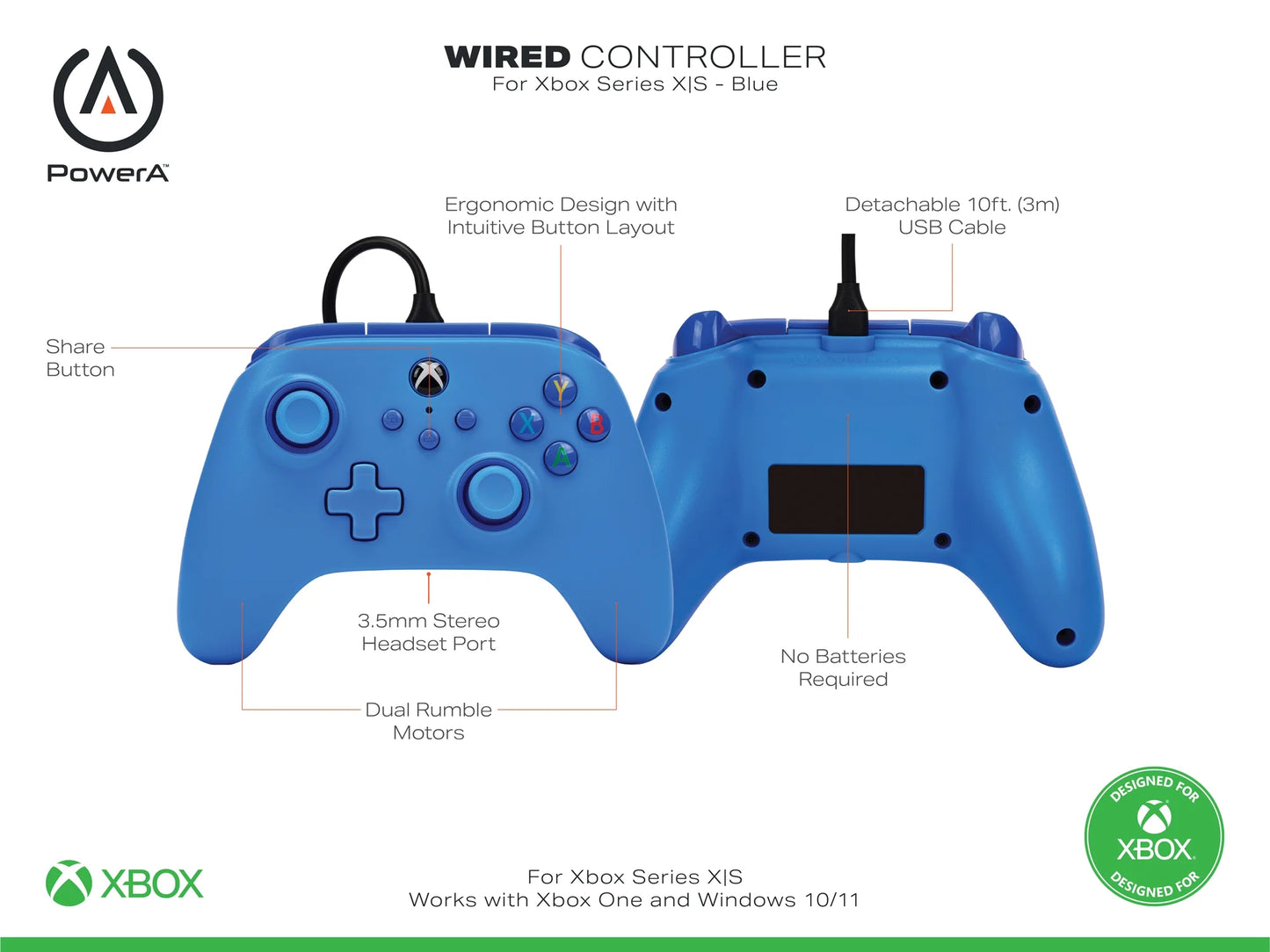 Wired Controller for Xbox Series X|S - Blue