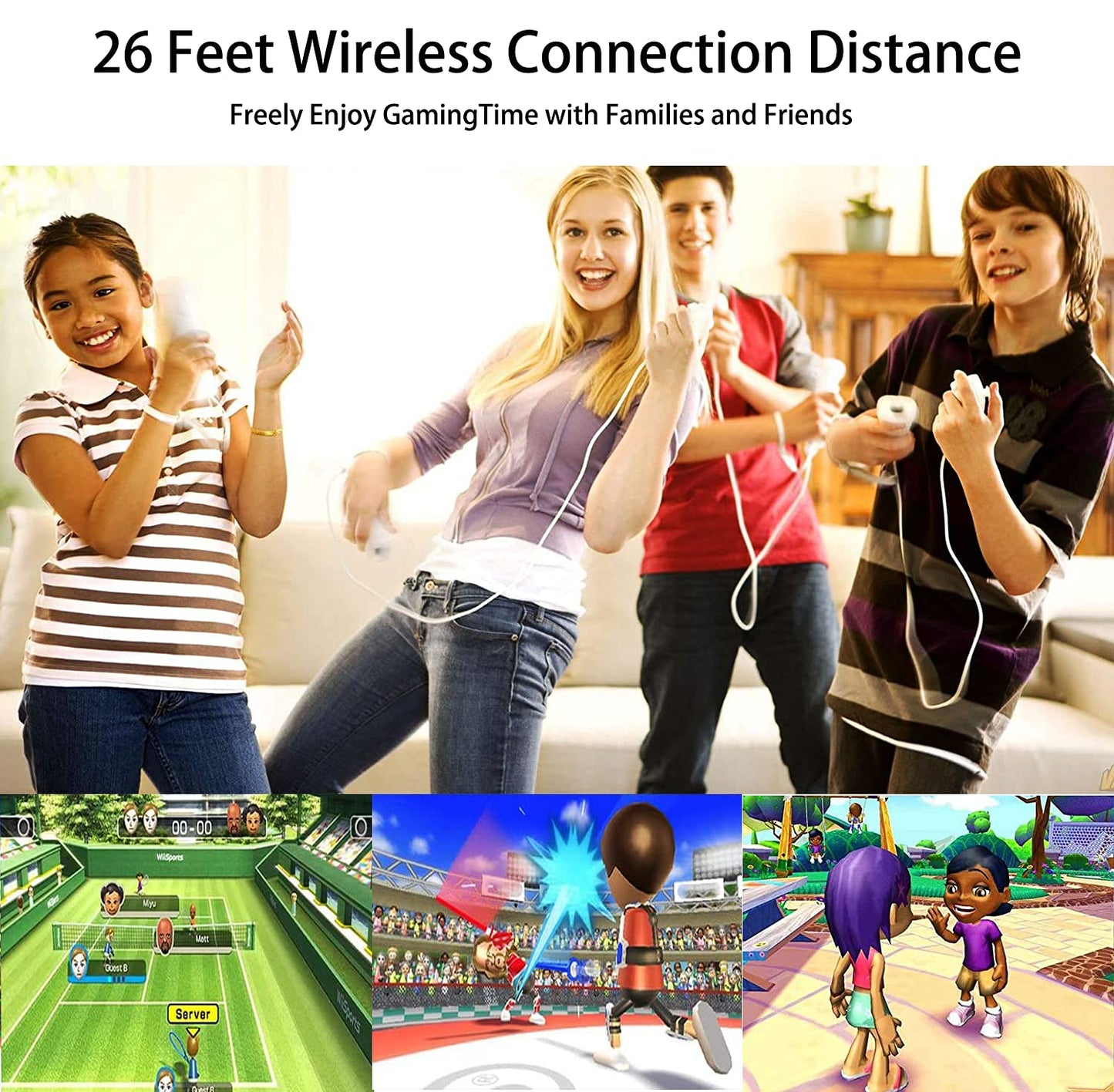 2 Packs Classic Wireless Controller Compatible for Wii and Wii U Console, Gamepad with Silicone Case and Wrist Strap (Black and White)