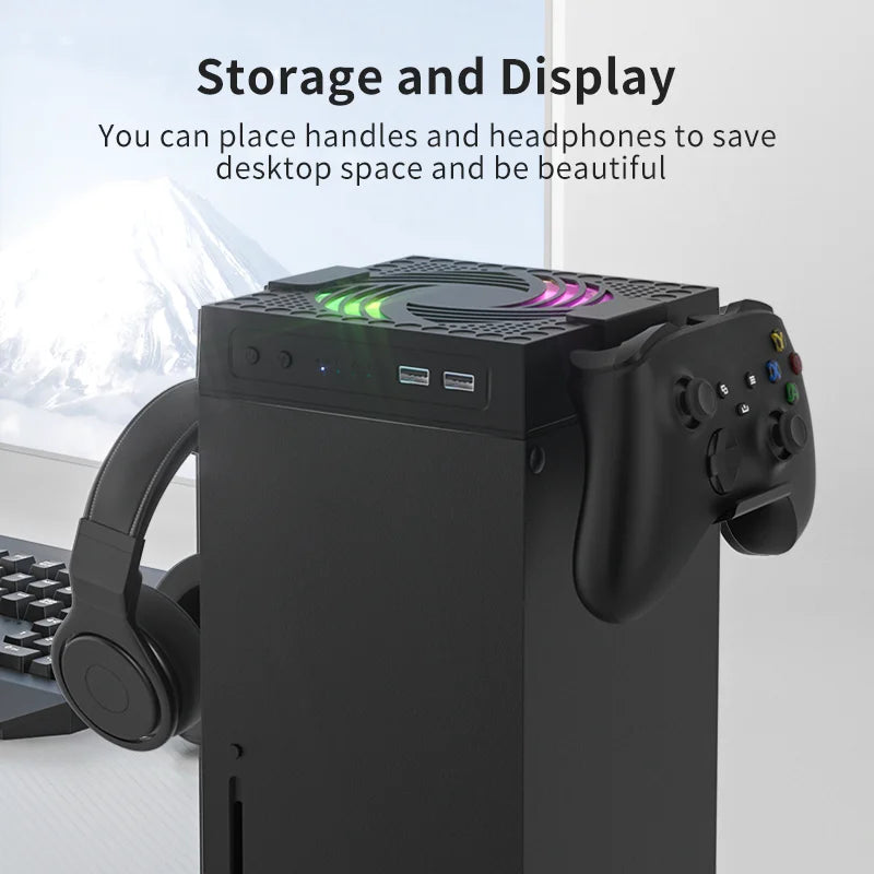 RGB Colorful Cooling Fan for Xbox Series X Host Console Adjustable Wind Speed Heat Dissipation Fan with USB Charging Port