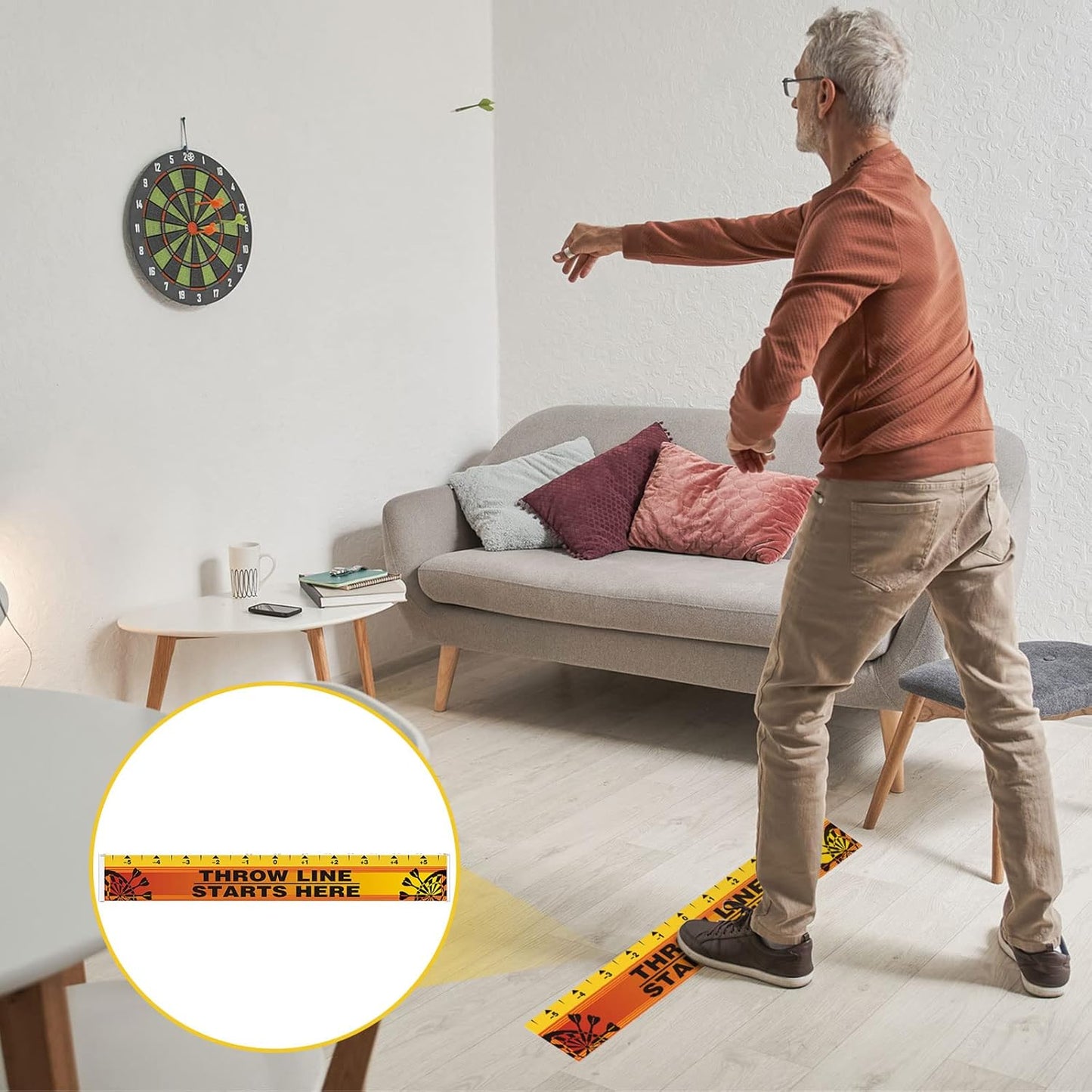 Dart Board Throw Line Floor Sticker PVC Toe Line Marker for Dart Players Game Accessories, 23 X 3.15 Inch