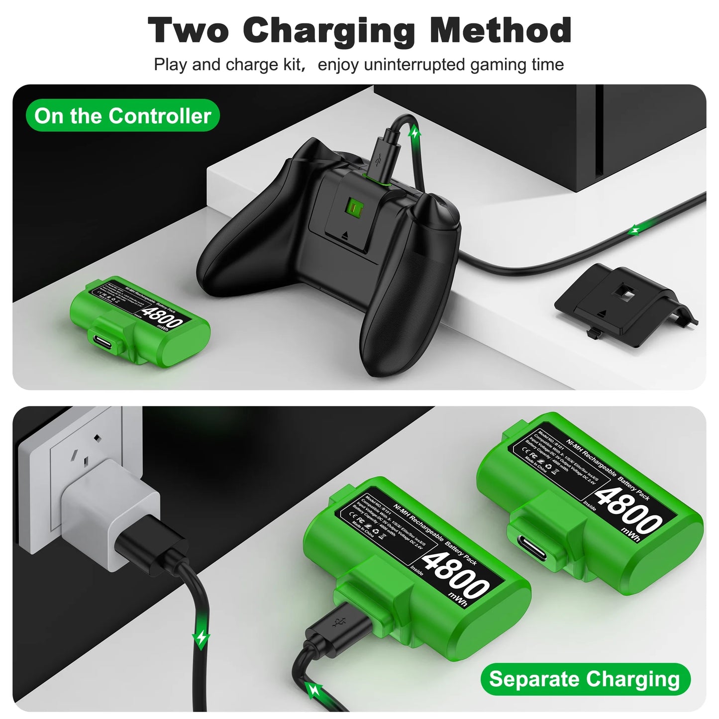 2X4800Mwh Xbox One Controller Battery Play and Charger Kit for Xbox Series X/S