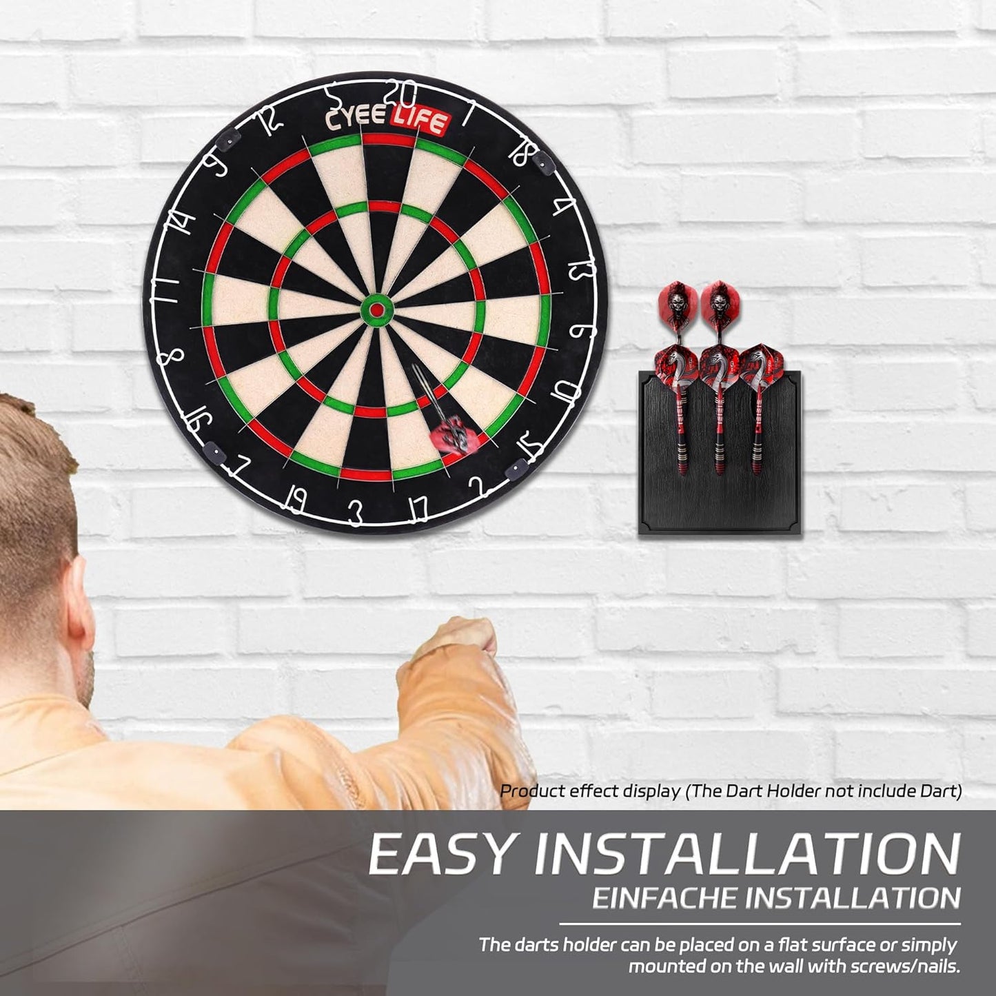 Wall Mounted Darts Holder/Stand,Dart Case Displays 6 Set of Steel/Soft Tip Darts,Compatible with All Sisal & Electronic Dartboards, Surrounds & Cabinets