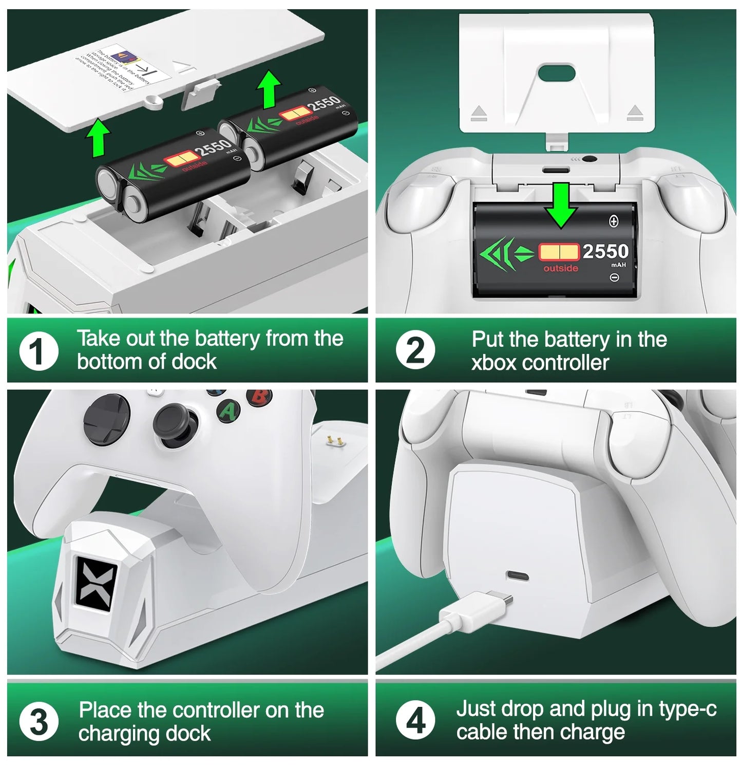 Controller Charger for Xbox, Xbox Charging Station with 2 X 2550Mah Rechargeable Battery Packs for Xbox Series X|S/One X/S/Elite