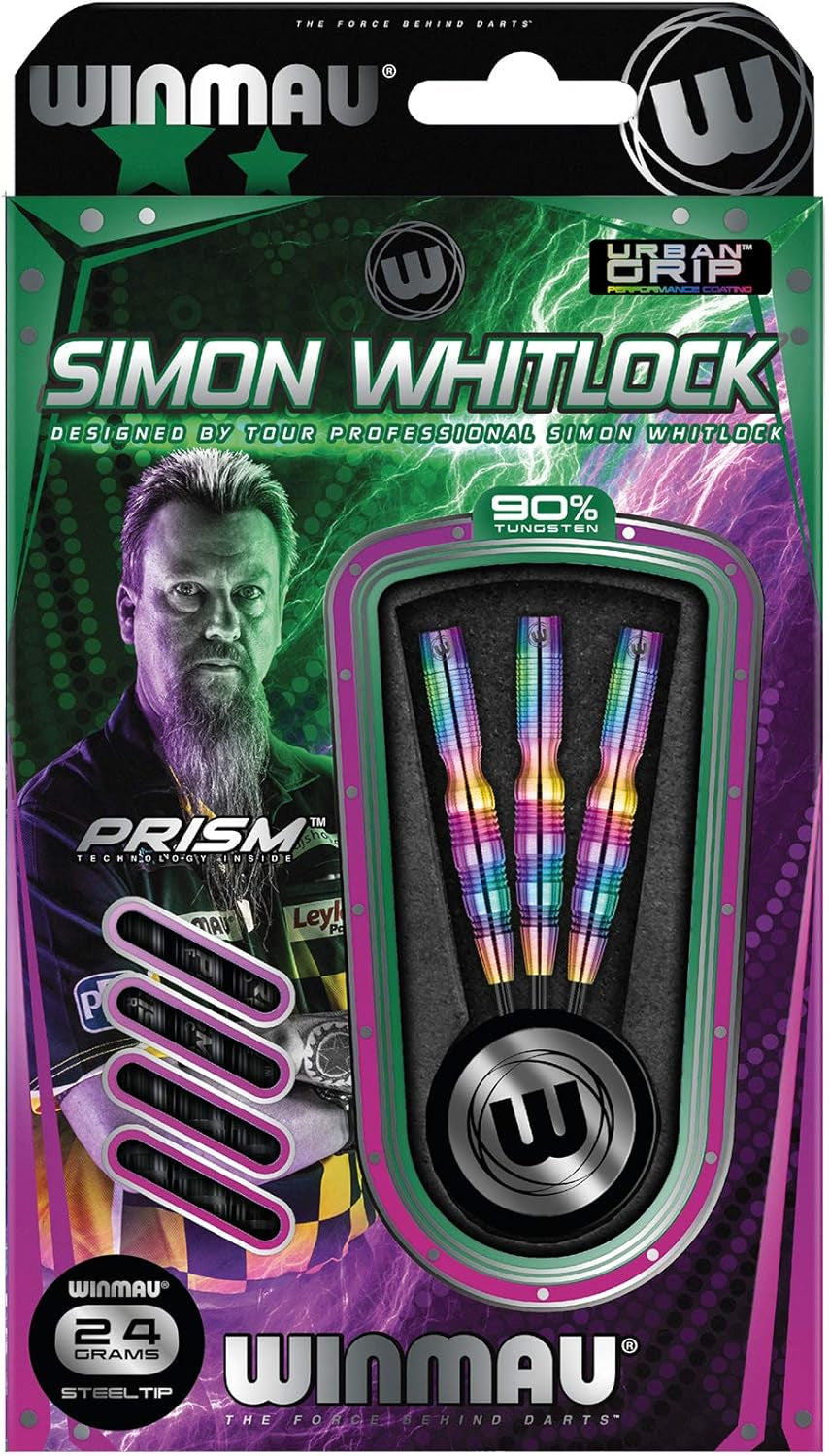 Simon Whitlock Urban Grip Tungsten Steeltip Darts Set with Flights and Shafts (Stems)