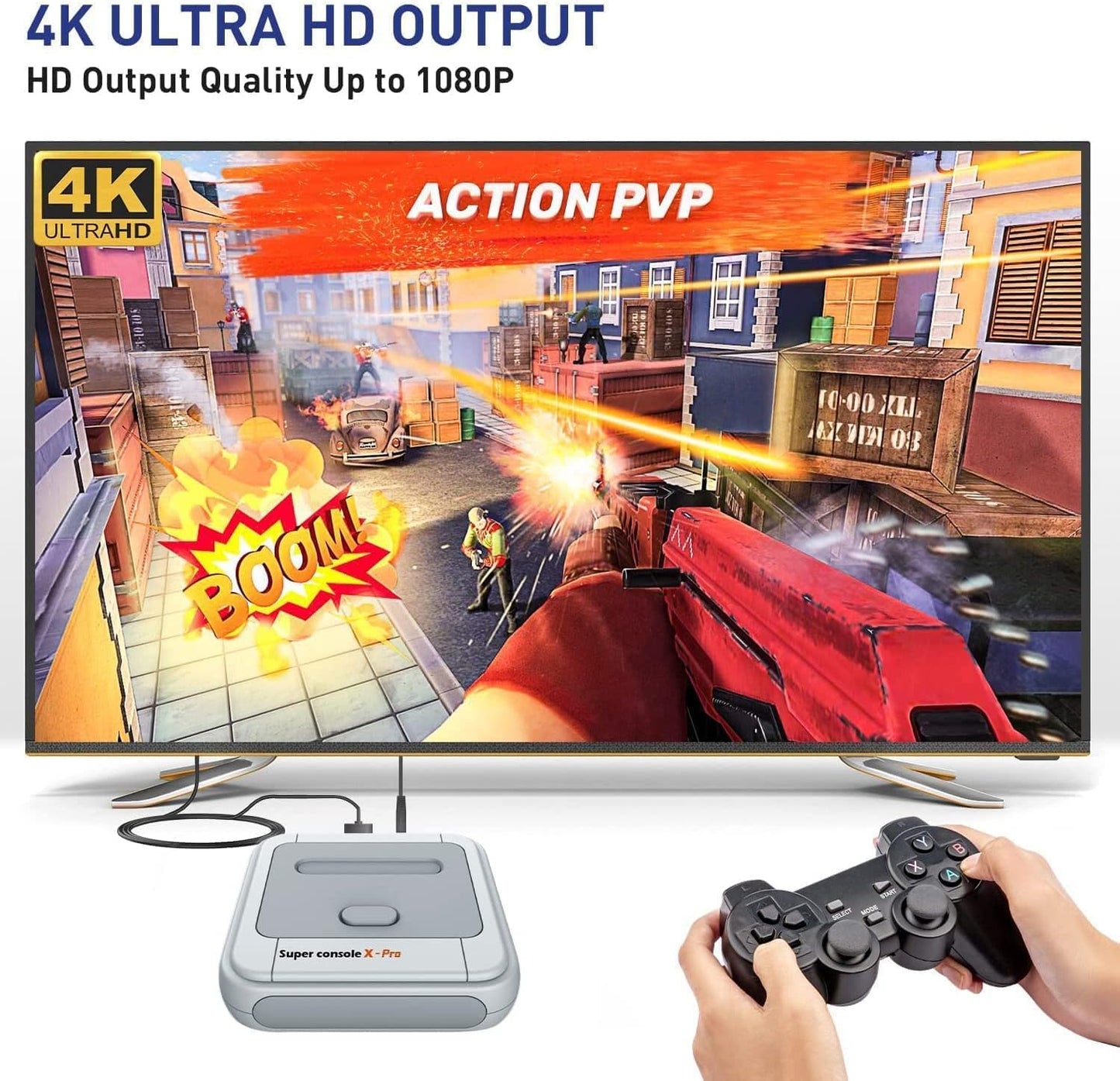 Retro Game Console 256GB, Super Console X PRO Built-In 65,000+ Games, Video Game Console for 4K TV HD/AV Output, Wireless 2.4G Controllers (256G)