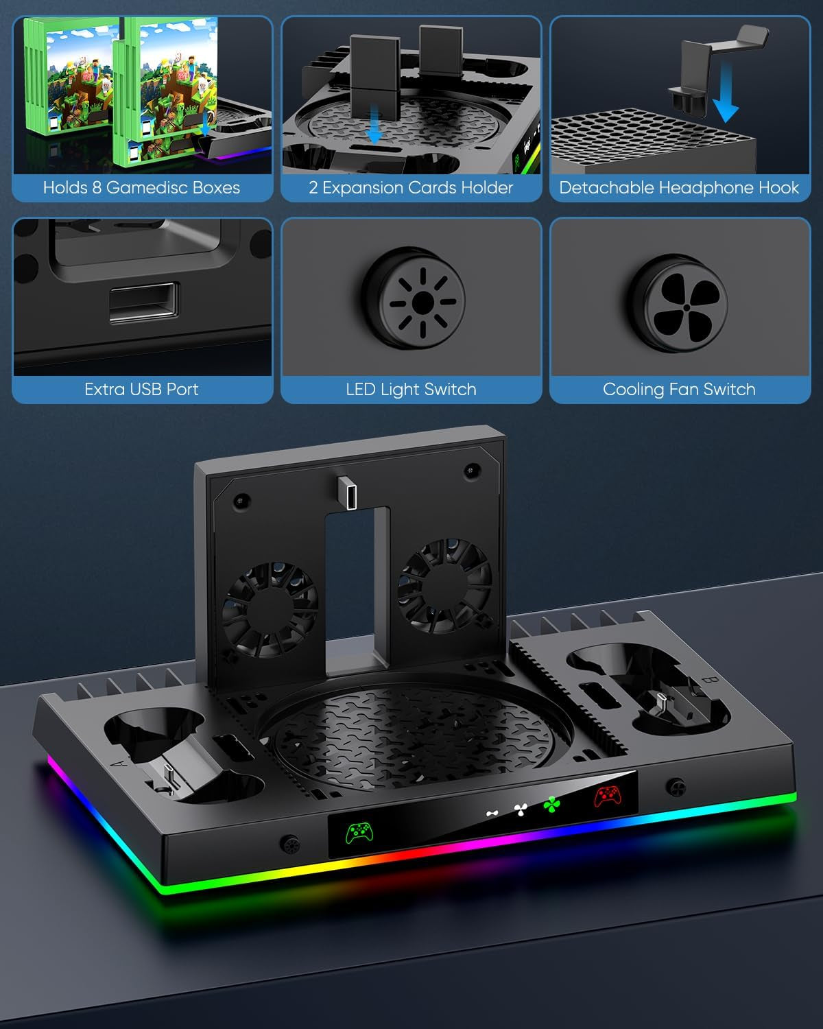 Upgrade Cooling Fan&Dual Charging Stand for Xbox Series X Console&Contro