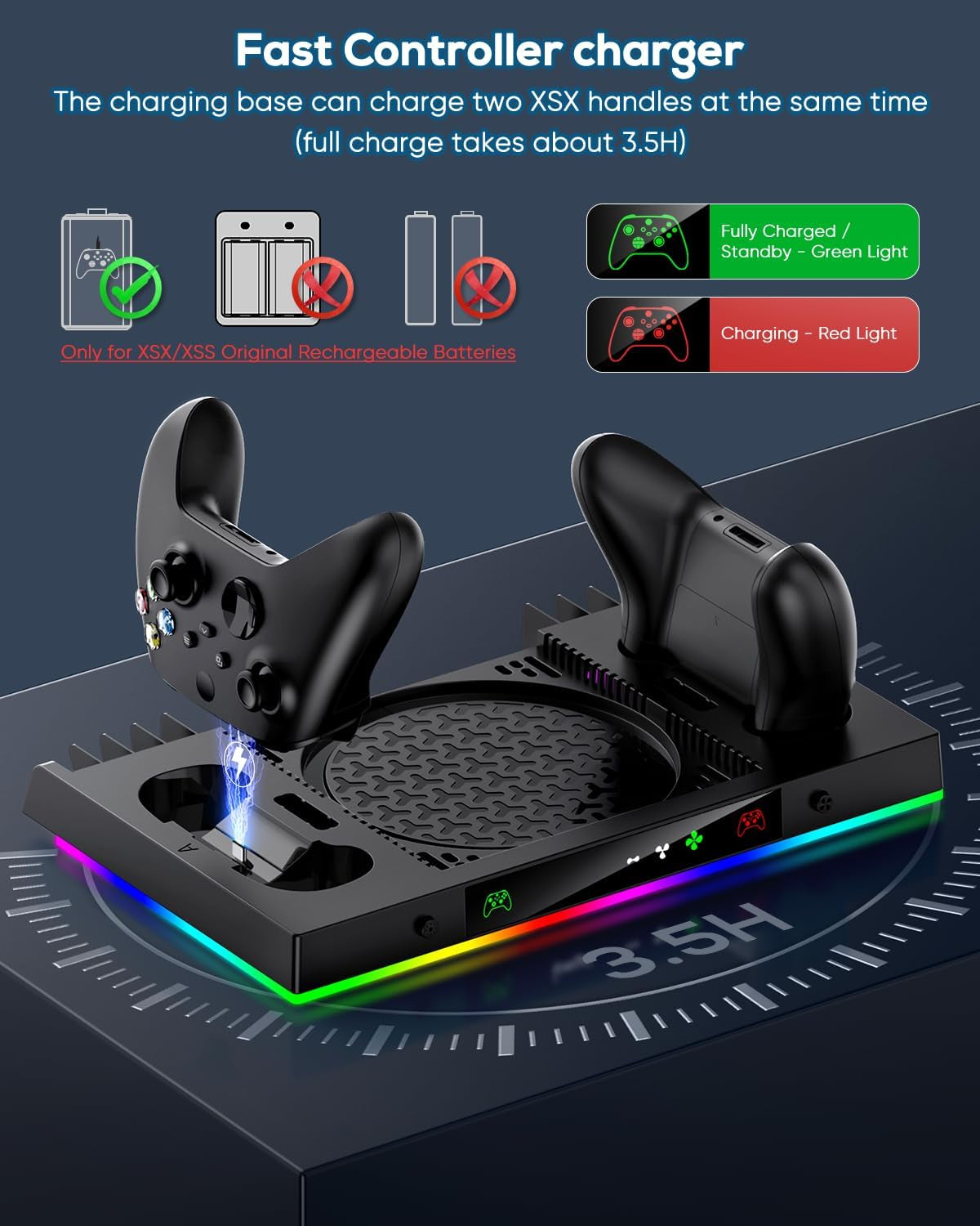 Upgrade Cooling Fan&Dual Charging Stand for Xbox Series X Console&Contro