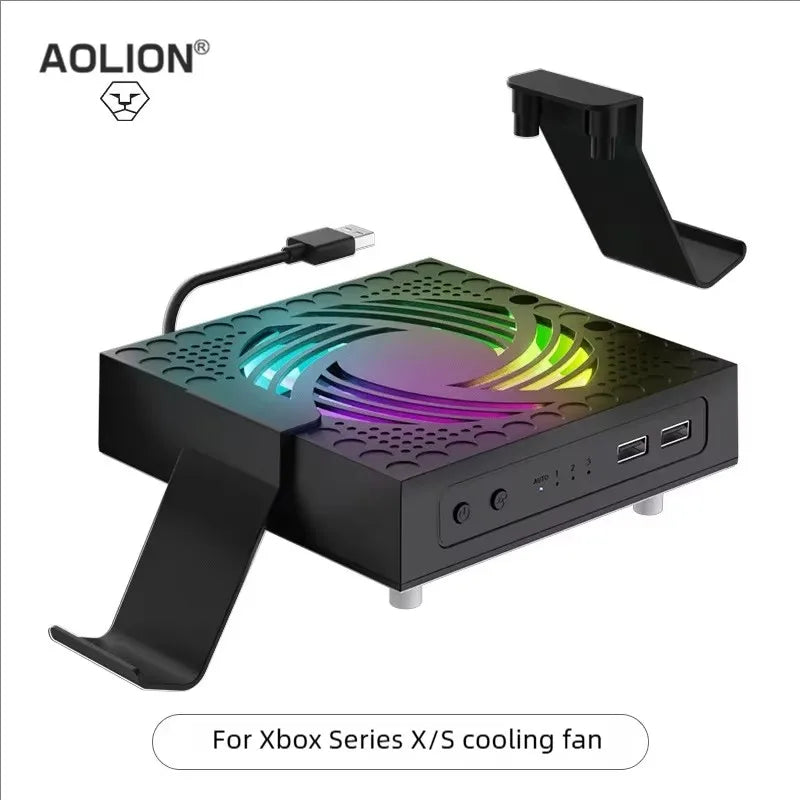 RGB Colorful Cooling Fan for Xbox Series X Host Console Adjustable Wind Speed Heat Dissipation Fan with USB Charging Port