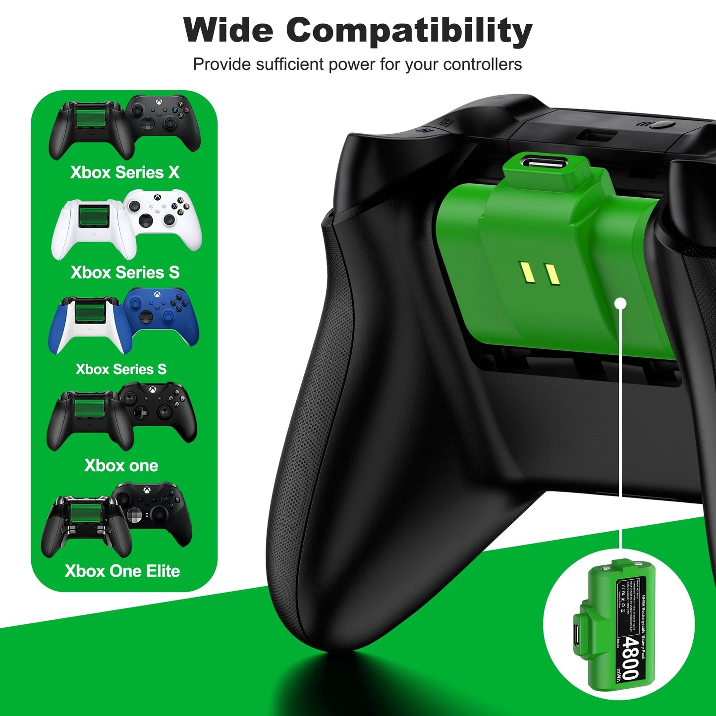 2X4800Mwh Xbox One Controller Battery Play and Charger Kit for Xbox Series X/S