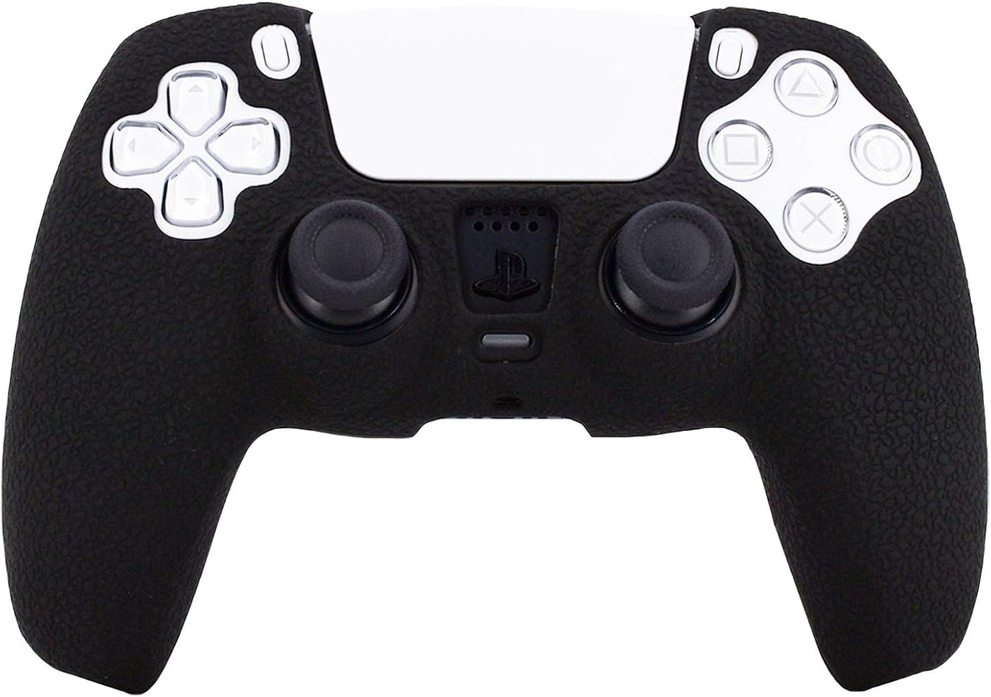 Silicone Skin Compatible with PS5 Controller Cover Sony Playstation5 Controller Grip Skin Protector Faceplates Kits Video Games(1X Black Cover with 4 X Thumb Grips Caps)