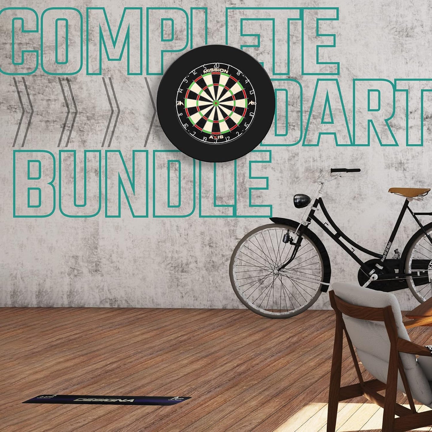 Axis Home Centre | Darts and Dartboard Complete Bundle Including Surround and Oche with 2 Sets of Darts, Black (SU082)
