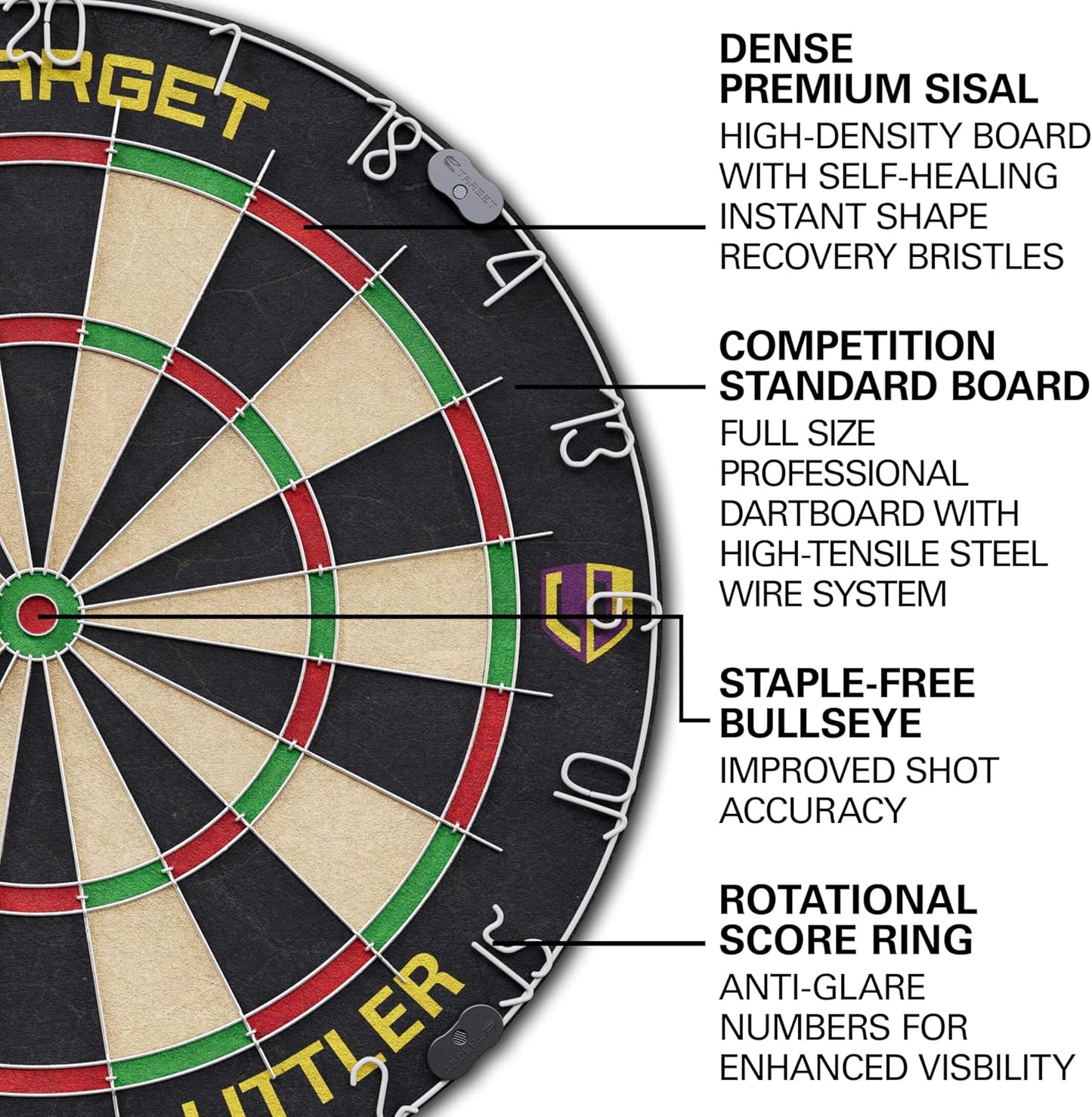 Player Dartboard and Cabinet Set | Luke Littler/Dimitri Van Den Bergh/Gabriel Clemens | Dart Board Cupboard with 2 Sets of Steel Tip Darts, Score Charts, Competition Standard Throw Line