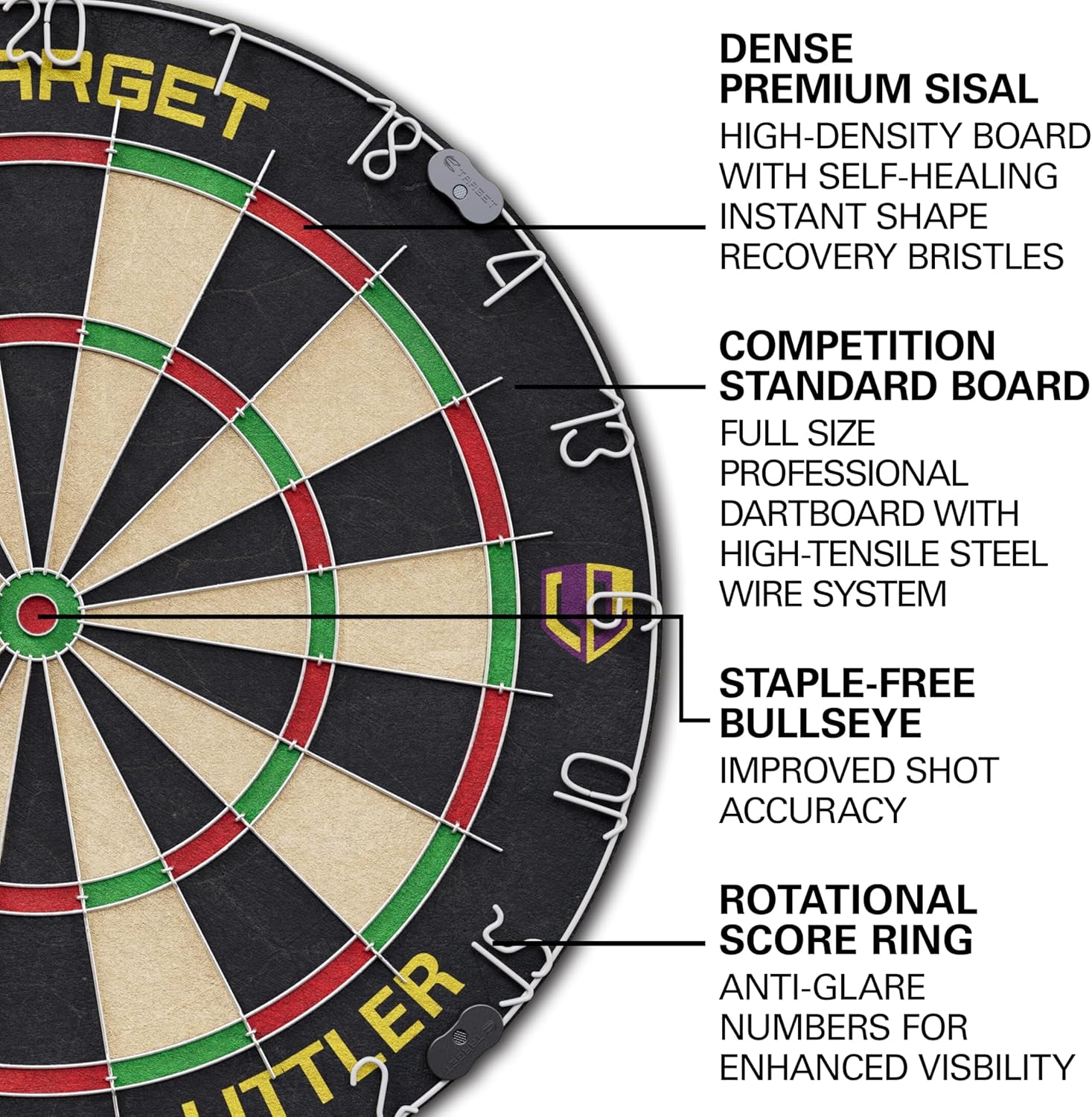 Player Dartboard and Cabinet Set | Luke Littler/Dimitri Van Den Bergh/Gabriel Clemens | Dart Board Cupboard with 2 Sets of Steel Tip Darts, Score Charts, Competition Standard Throw Line