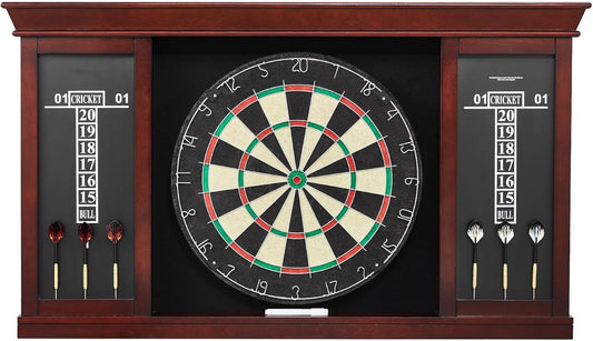 Dartboard and Cabinet Set, Instant Play Official-Size Dartboard Cabinet, Steel Tip Dart Cabinet, Simple Assembly, Comes with All Accessories, Idea for Cricket Games