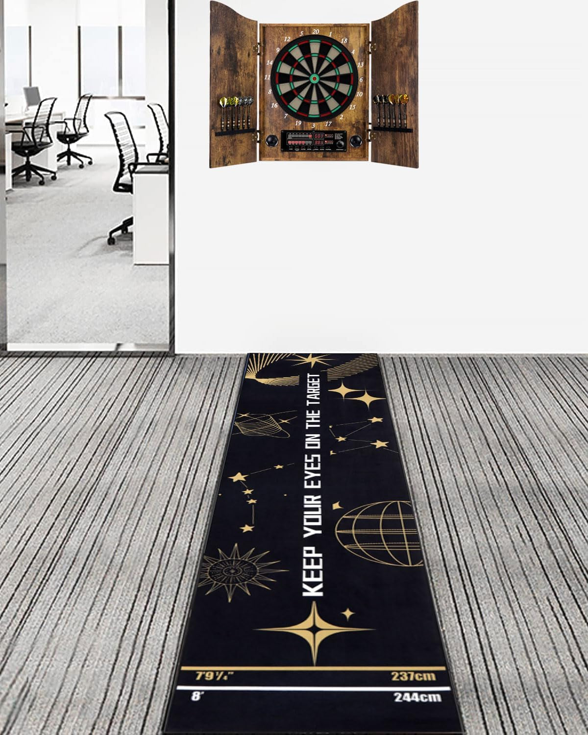 Professional Darts Mat with Oche Line System & Throw Lines – Premium Dart Mat for Floor Steeldart & Soft Darts | 260X60 Cm | with Throwing Line - Ideal as a Gift