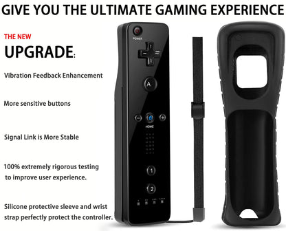 2 Packs Classic Wireless Controller Compatible for Wii and Wii U Console, Gamepad with Silicone Case and Wrist Strap (Black and White)