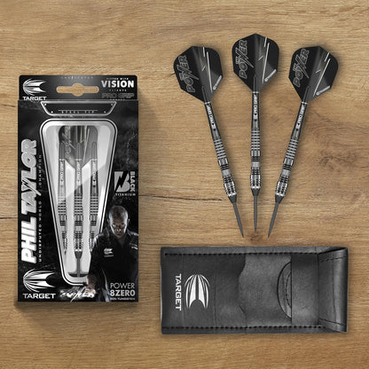 Phil Taylor Power 8-Zero 4 Black Steel Tip Darts, 80% Tungsten Dart Set, P8Z4, 21G | Player Edition Darts with Fixed Points | Black Darts Case Included