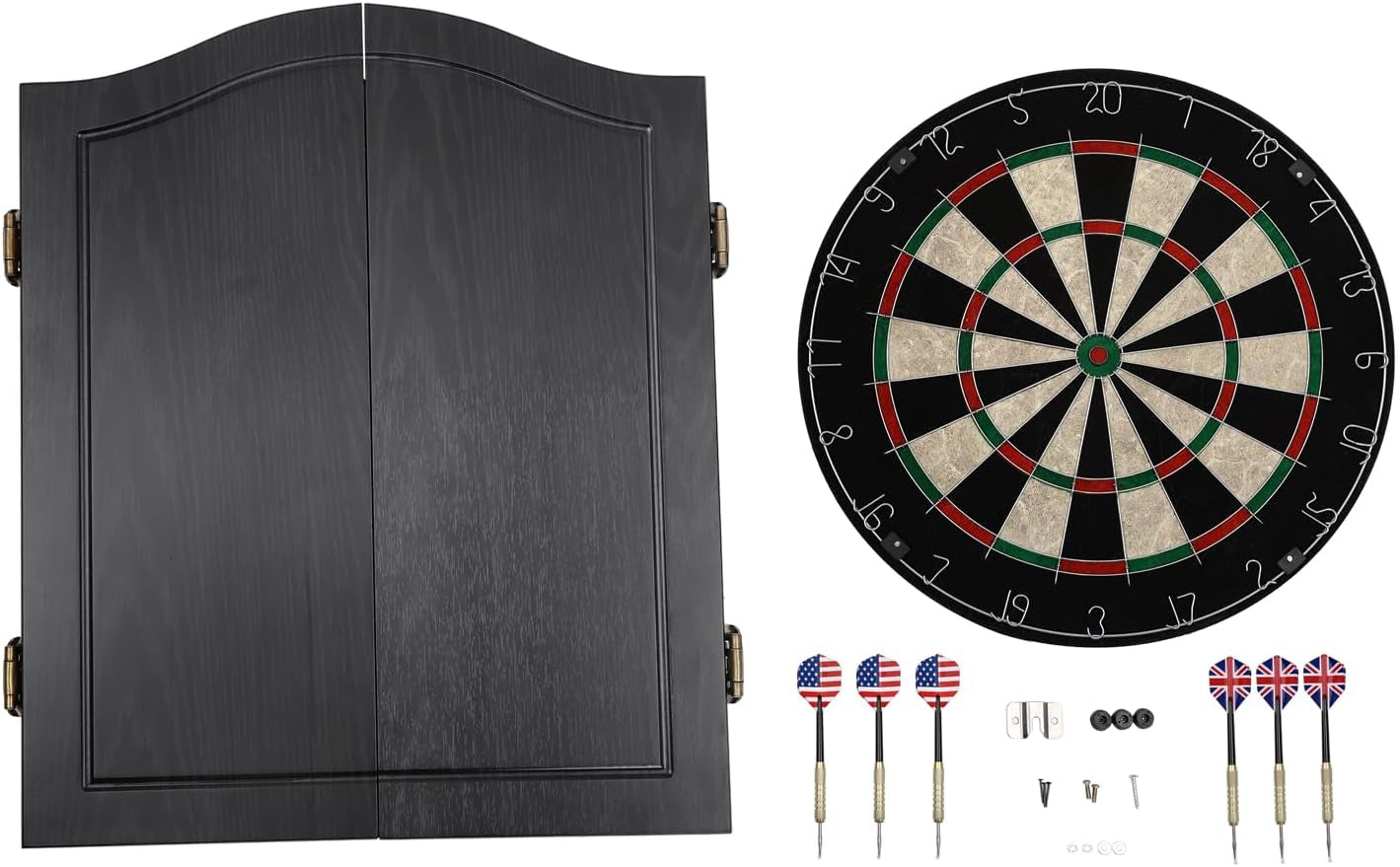Classic Dartboard Cabinet, Hideaway Cabinet & 6 Steel-Tip Dartboard, Professional Dart Boards Set for Adults, Steel Tip Dart Board Set in Game Room/Bar/Office (Regular Black)