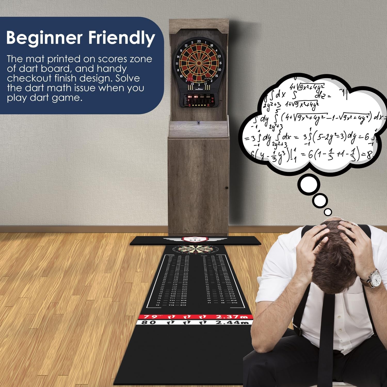 Darts Floor Mat - Heavy Duty Dart Throw Line Mat with Non-Slip Rubber Backing
