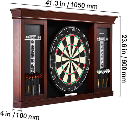 Dartboard and Cabinet Set, Instant Play Official-Size Dartboard Cabinet, Steel Tip Dart Cabinet, Simple Assembly, Comes with All Accessories, Idea for Cricket Games