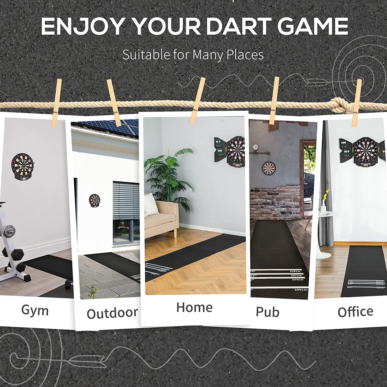 Rubber Dart Mat 9.8 X 2Ft Heavy Duty Dart Carpet with Throw Lines Professional Non-Slip Floor Mat Soundproof Flooring Protector for Game (118 X 24 X 1/5Inch)