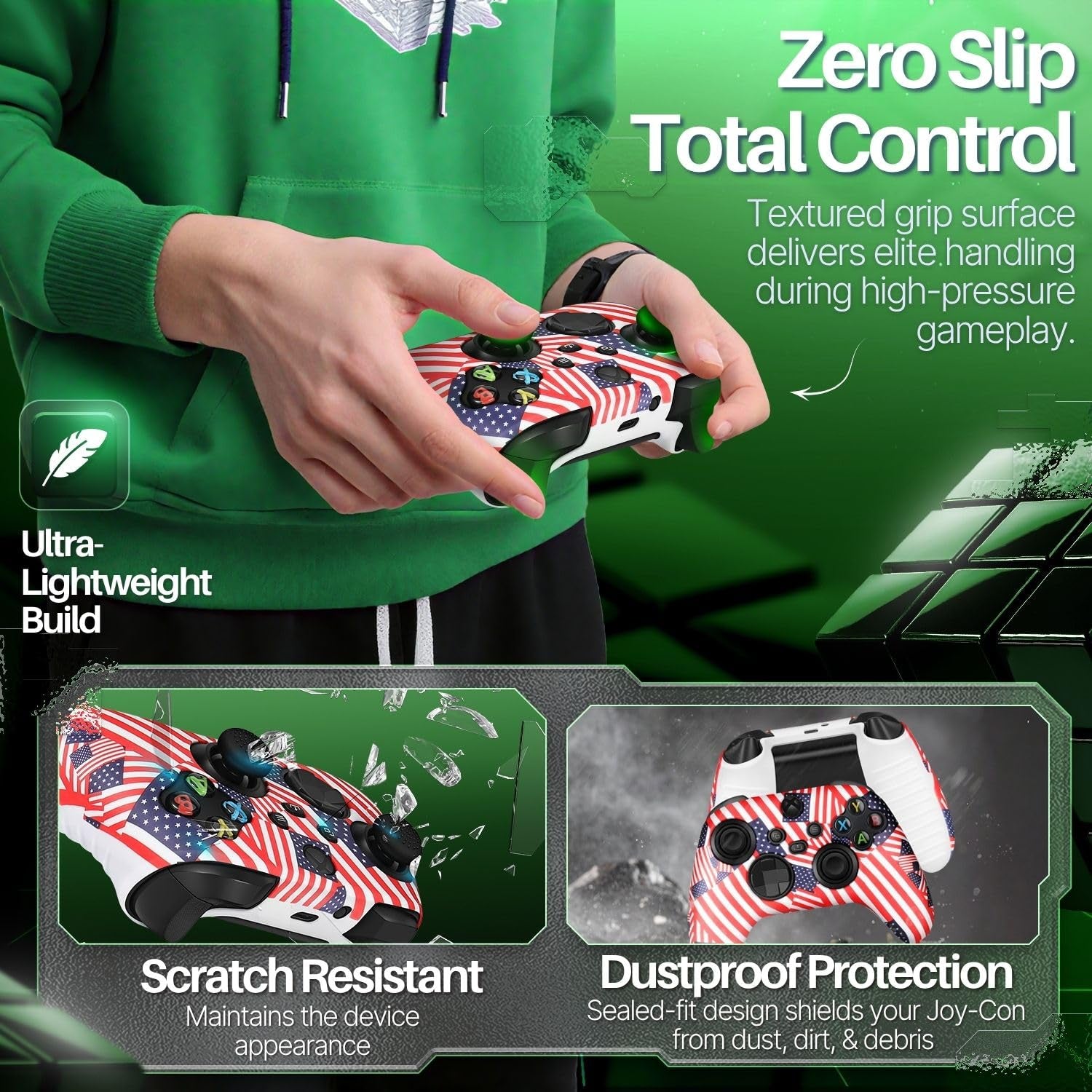 TNP Silicone Case Cover for Xbox Series X/S Controller Skin Shell + 8 Pro Thumb Grips Set (Flag) Ergonomic Textured Grip Dust Protector Compatible with New Xbox Series S X Controller Accessories