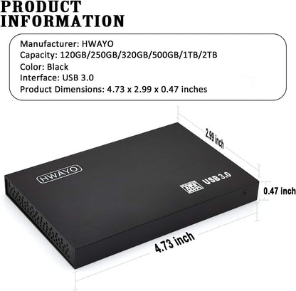 2.5'' 250GB Ultra Slim Portable External Hard Drive USB3.0 HDD Storage for PC, Laptop, Xbox One Consle (Black)
